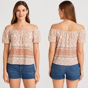 Lovestitch Paisley Peasant Off Shoulder Top M Multicolor Boho Cottagecore Beach